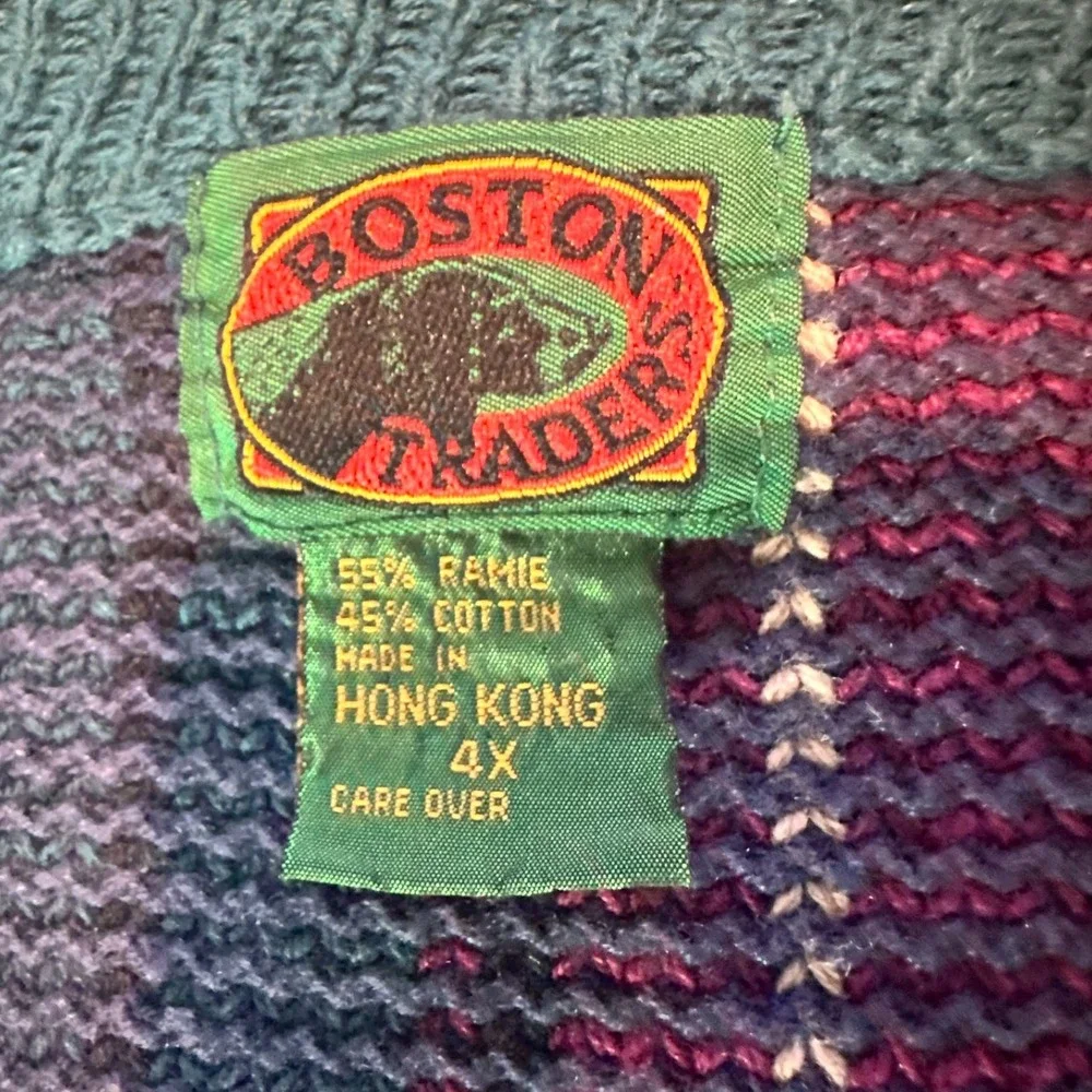 Vintage Boston Traders Blue Grandpa Cardigan Sweater L Striped Tight Knit Men 4X
